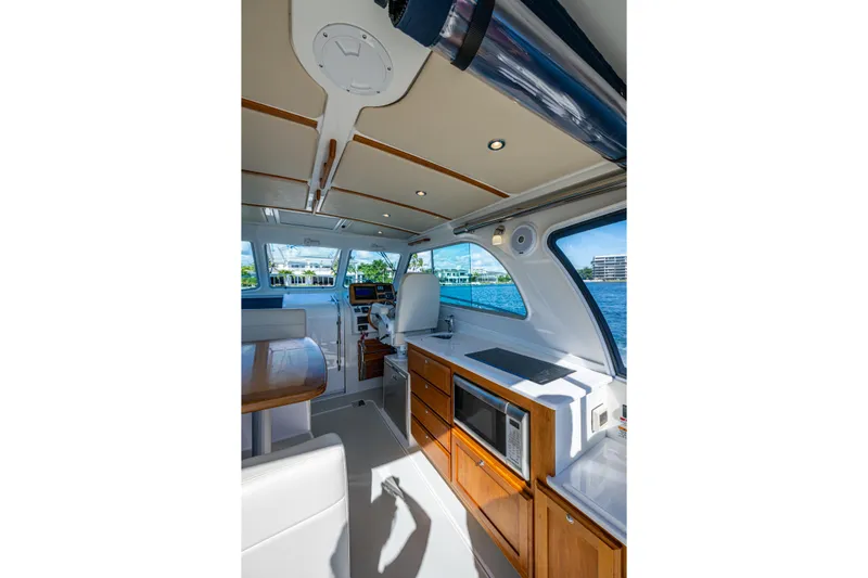  Yacht Photos Pics Interior of 2020 Back Cove 340 yacht with modern kitchen and ocean view.