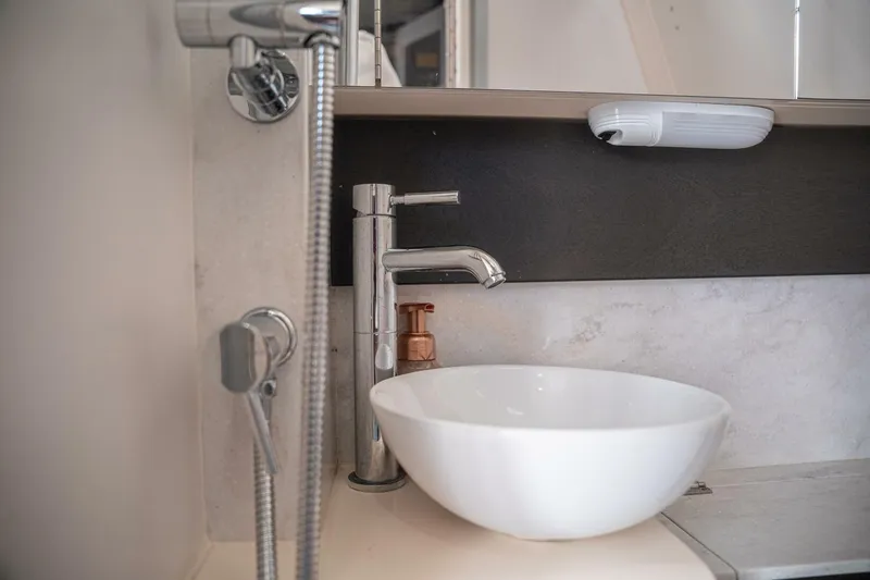 O-sea-d Yacht Photos Pics Modern bathroom sink and faucet on 2020 Scout 380 LXF boat.