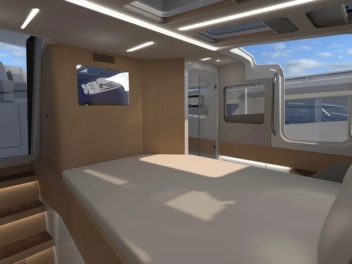 Aquila Molokai 47 Yacht Photos Pics Interior of 2026 Aquila 47 Molokai yacht with modern design and large windows.