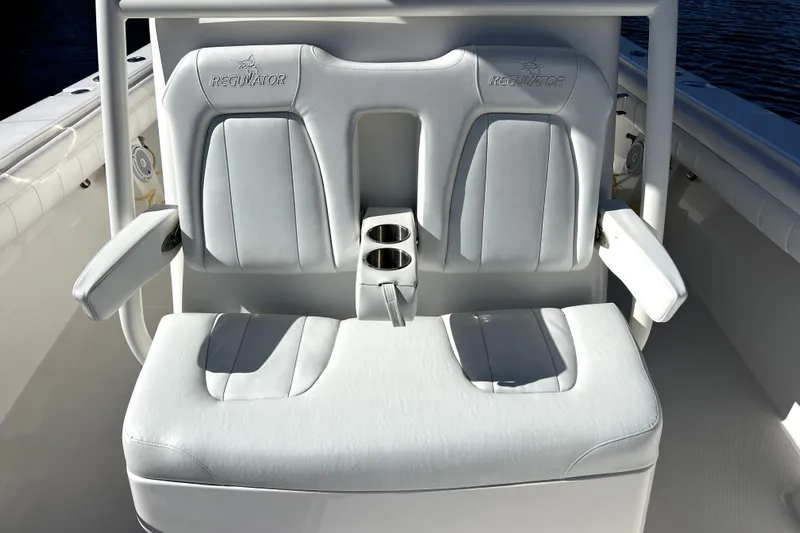  Yacht Photos Pics 2018 Regulator 34 Center Console boat seating with cup holders and armrests.