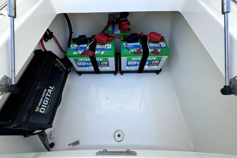  Yacht Photos Pics Battery compartment of 2018 Regulator 34 Center Console with Interstate deep cycle batteries.