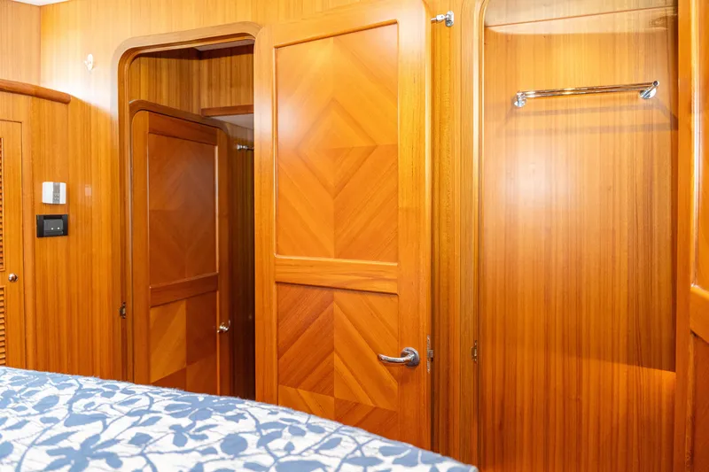 Northern Reign Yacht Photos Pics Interior of 2020 North Pacific 45 Pilothouse with wooden doors and paneling.