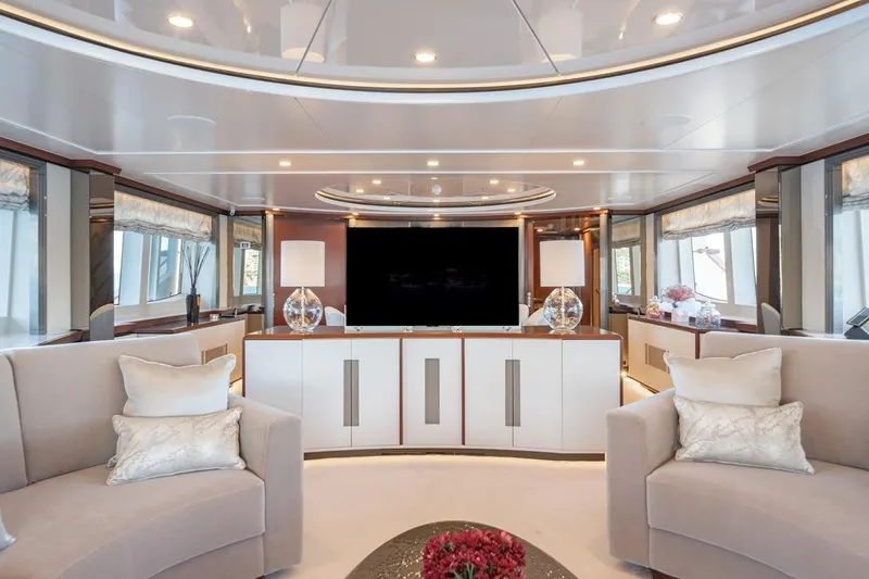 Titian Pearl Yacht Photos Pics Luxurious interior of 2001 CRN Magnifica yacht with elegant seating and modern decor.