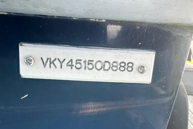 Arete Yacht Photos Pics VIN plate on a 1988 Viking 45 Convertible boat, displaying serial number VKY45150D888.