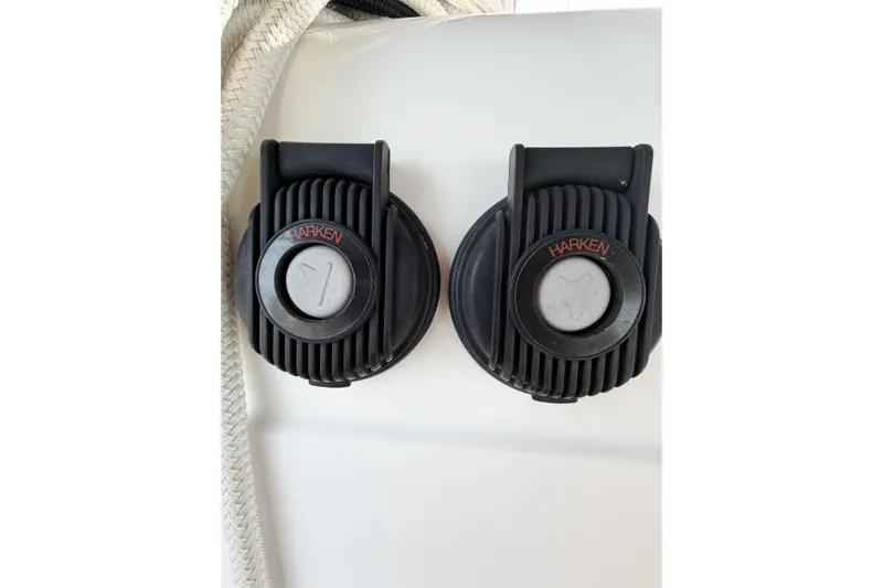 Take Five Yacht Photos Pics Harken winches on Jeanneau Sun Odyssey 409, 2013 model, with braided rope detail.