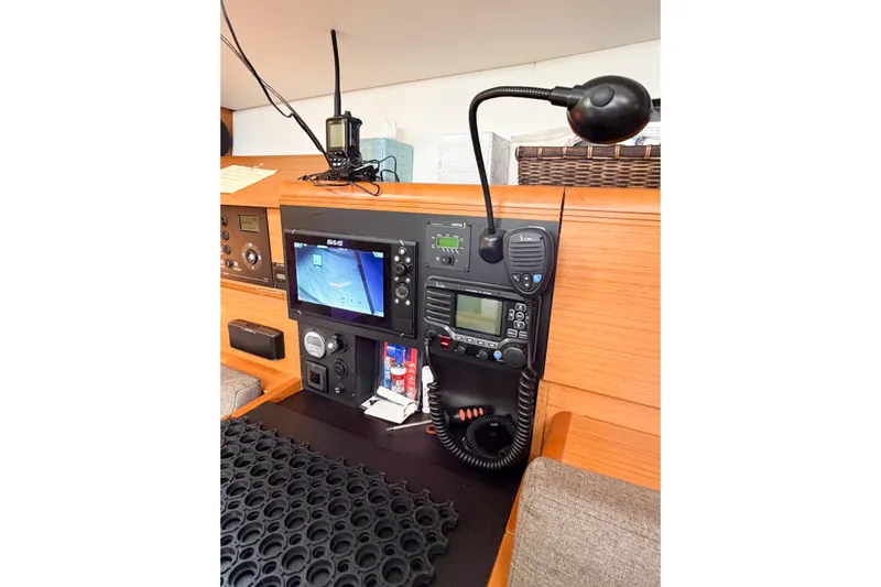 Take Five Yacht Photos Pics Navigation equipment on Jeanneau Sun Odyssey 409 yacht, 2013 model, featuring control panel and display.