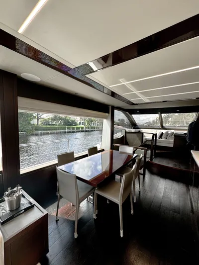 Journey Yacht Photos Pics Luxurious interior of a 2019 Sunseeker 76 Yacht with elegant dining area and scenic views.