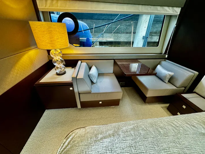 Journey Yacht Photos Pics Luxurious interior of 2019 Sunseeker 76 Yacht with elegant seating and modern decor.