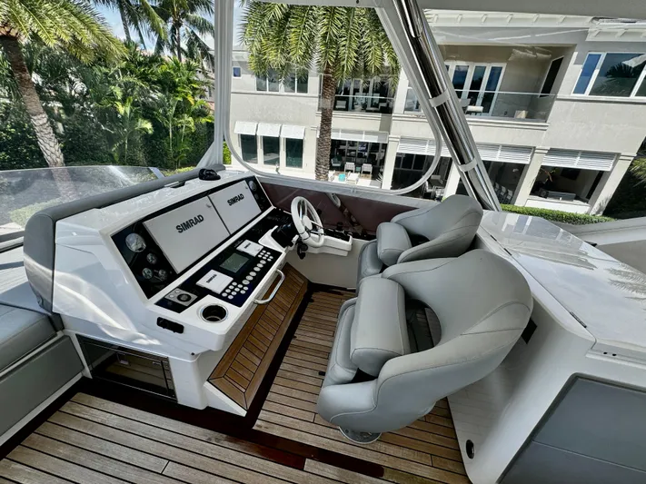 Journey Yacht Photos Pics Helm of 2019 Sunseeker 76 Yacht with modern controls and luxurious seating.