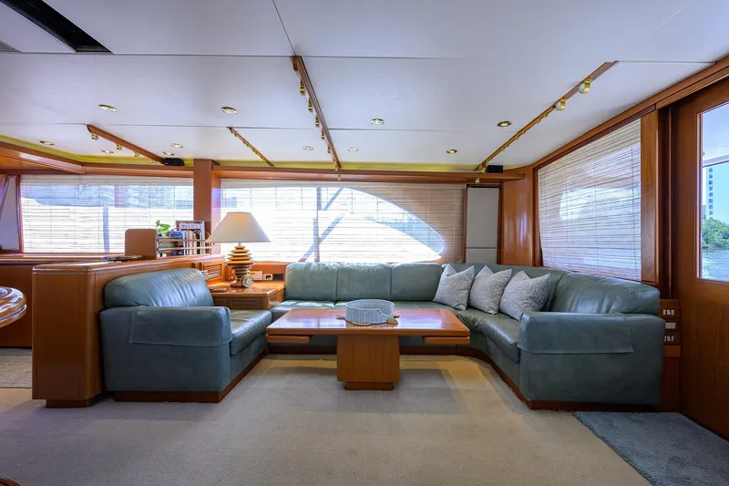  Yacht Photos Pics Luxurious 1985 Feadship Yacht Fisherman interior with elegant seating and natural light.
