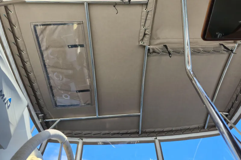 Waterlilly Yacht Photos Pics View of the 2017 Fountaine Pajot Lucia 40's canopy and stainless steel frame.