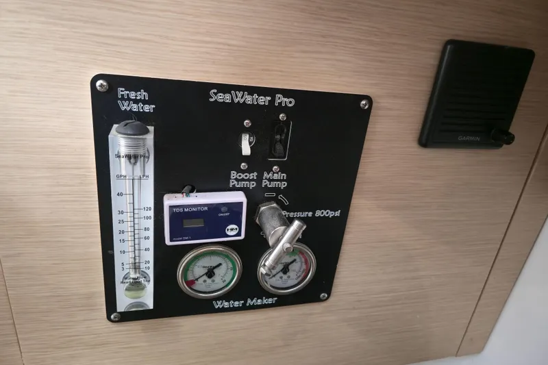 Waterlilly Yacht Photos Pics Control panel of a 2017 Fountaine Pajot Lucia 40 water maker system.