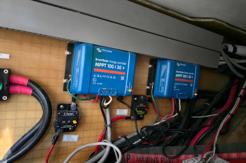 Waterlilly Yacht Photos Pics Electrical system with Victron Energy SmartSolar charge controllers on 2017 Fountaine Pajot Lucia 40.