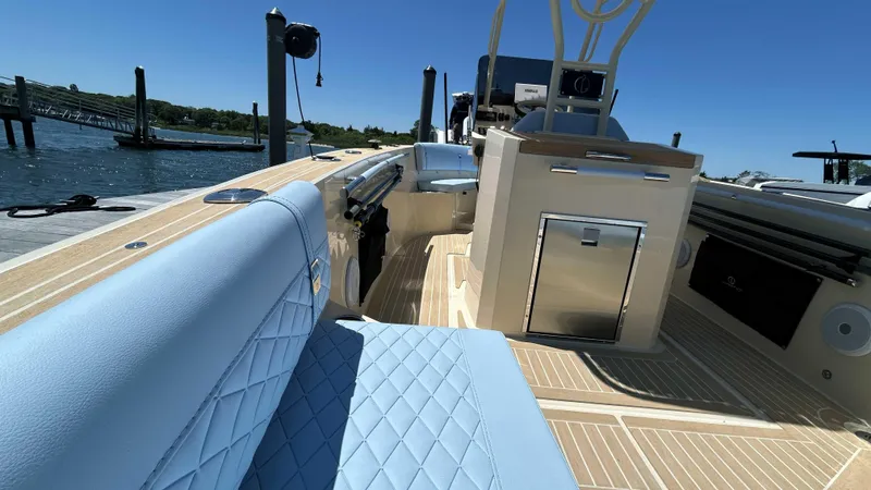  Yacht Photos Pics Luxurious 2025 Lilybaeum Levenzo boat interior with light blue seating and modern amenities.