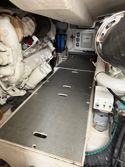  Yacht Photos Pics Engine room of a 2012 Riva Rivale yacht, showcasing mechanical components and equipment.