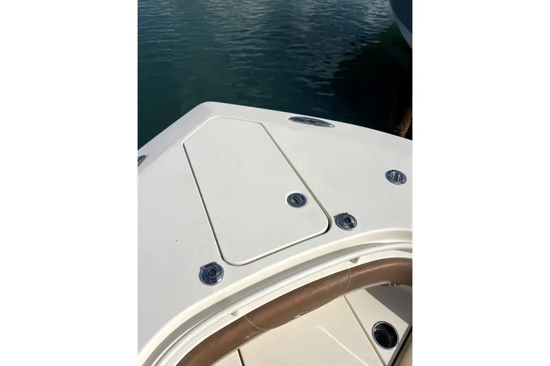 Bachita Yacht Photos Pics 2023 Scout 355 LXF boat deck with water view.