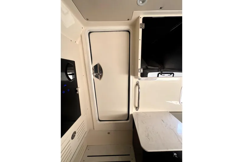 Bachita Yacht Photos Pics Interior of 2023 Scout 355 LXF boat, featuring sleek design and modern amenities.