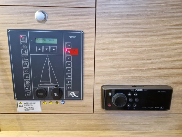  Yacht Photos Pics Control panel and audio system on a 2020 Hanse 508 yacht interior.