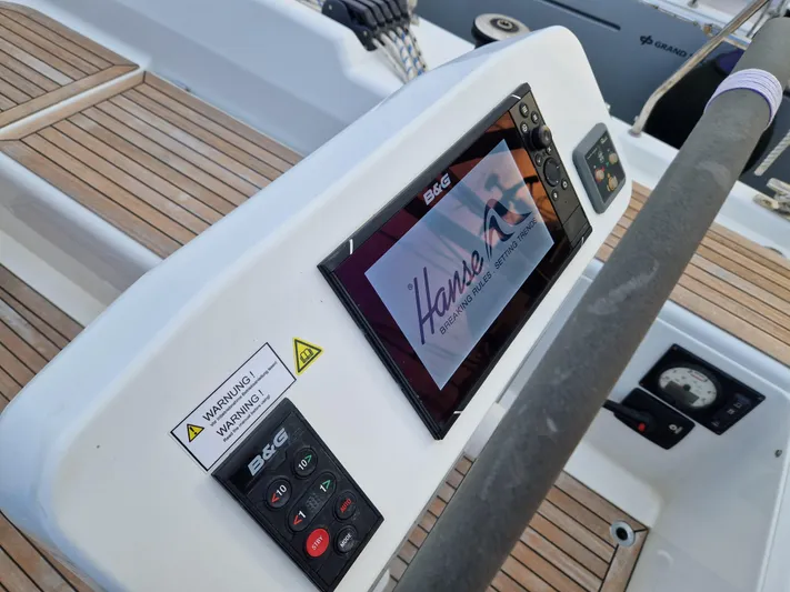  Yacht Photos Pics Control panel of a 2020 Hanse 508 yacht with B&G navigation display.
