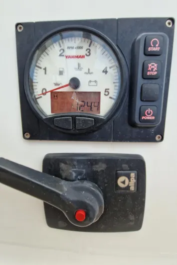  Yacht Photos Pics Control panel of a 2020 Hanse 508 yacht with engine gauges and switches.