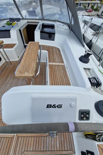  Yacht Photos Pics 2020 Hanse 508 yacht cockpit with teak flooring and B&G navigation system.