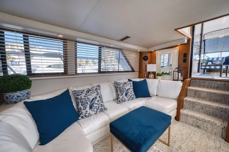 Radiant Yacht Photos Pics Luxurious interior of 1991 Californian 48 Sundeck Motor Yacht with elegant seating and decor.