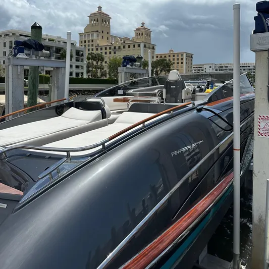 Lady D Yacht Photos Pics Luxury 2015 Riva Rivarama Super yacht docked at marina with elegant design.