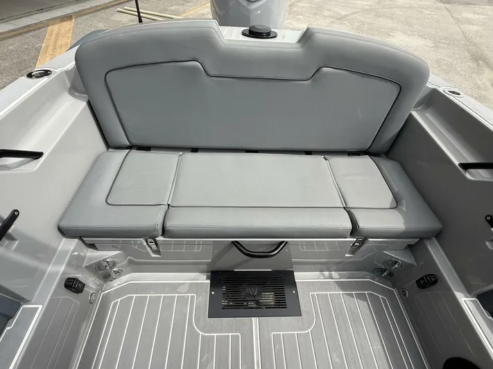  Yacht Photos Pics Ribeye 8.1m Outboard BL 2022 boat interior with gray seating and deck.