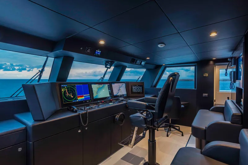 X130 Triplex Yacht Photos Pics Modern bridge of the 2026 Extra X130 TRIPLEX yacht with advanced navigation systems.