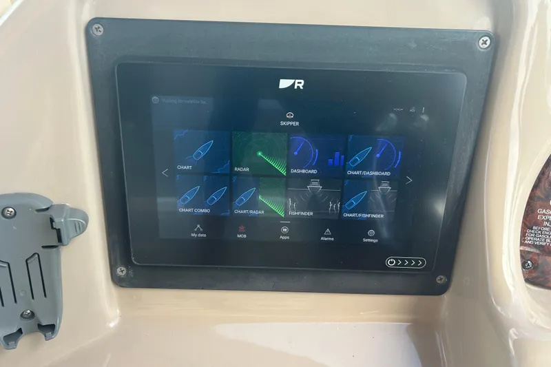 Whataboat Yacht Photos Pics Touchscreen navigation system on a 2005 Sea Ray 360 Sundancer boat dashboard.