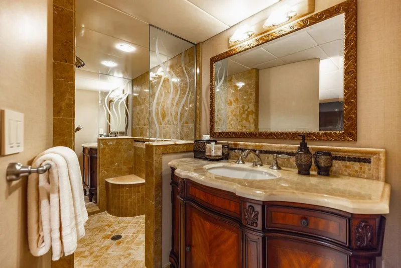 Empire Sea Yacht Photos Pics Luxurious bathroom on a 2009 Custom Crystal Yacht.