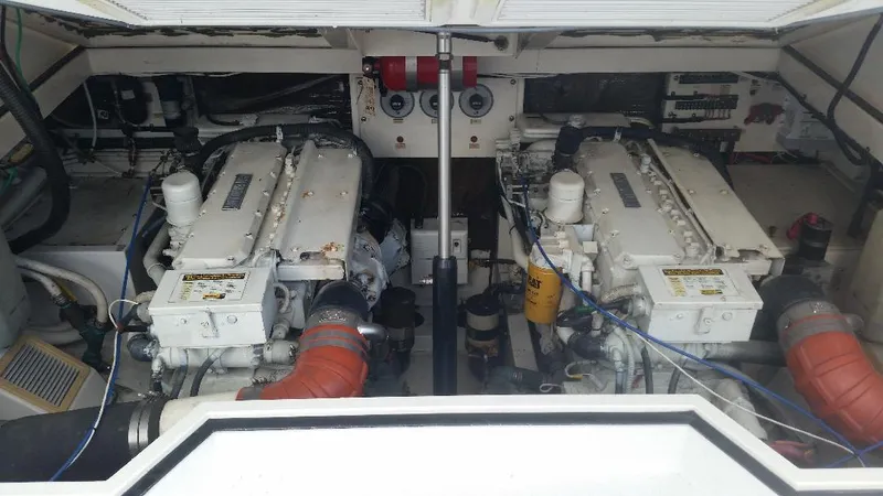 Reely Blessed Yacht Photos Pics Engine compartment of a 1998 Cabo 31 Express with Tower.