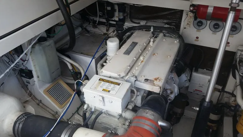 Reely Blessed Yacht Photos Pics 1998 Cabo 31 Express engine compartment view.
