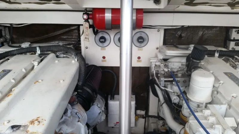 Reely Blessed Yacht Photos Pics Engine room of a 1998 Cabo 31 Express with Tower.
