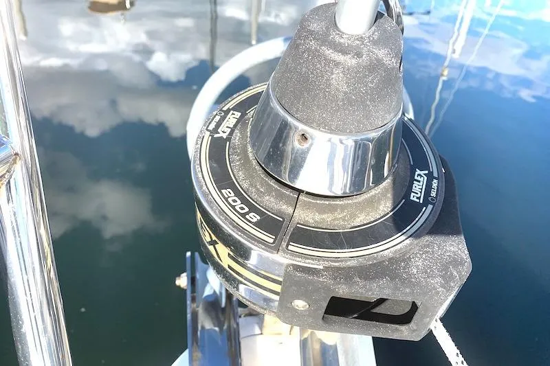 Sweet & Salty Yacht Photos Pics Close-up of a Furlex 200S sailboat furling system on a 2011 Hunter 39.