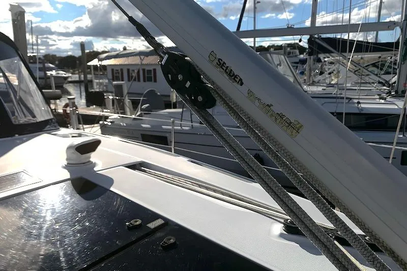 Sweet & Salty Yacht Photos Pics Sailboat deck with rigging, Hunter 39 model, 2011, docked at marina.