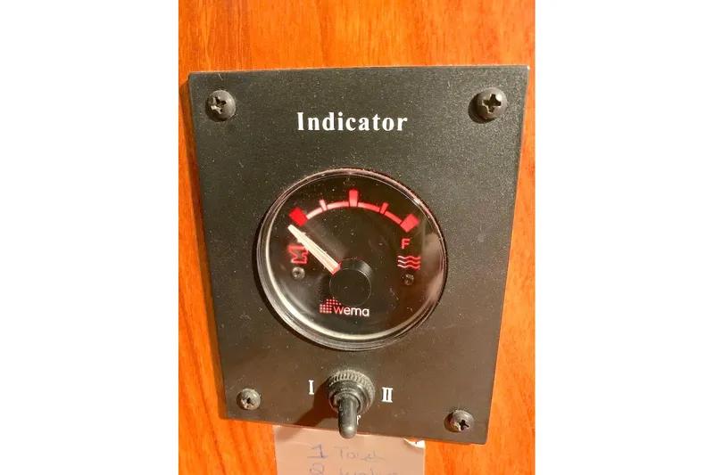 Sweet & Salty Yacht Photos Pics Fuel gauge indicator on 2011 Hunter 39 boat dashboard.