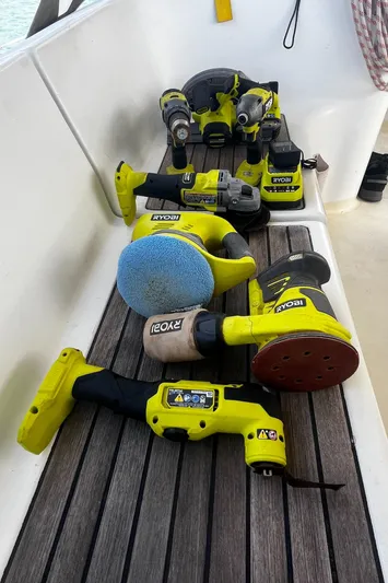 Chivalry Yacht Photos Pics Ryobi power tools on Beneteau 461 yacht deck, 2000 model.