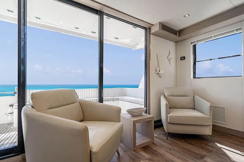 Persistence Yacht Photos Pics Interior of Overblue 58 Power Catamaran, 2017, with ocean view.