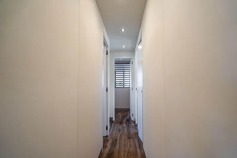 Persistence Yacht Photos Pics Interior hallway of Overblue 58 Power Catamaran, 2017 model.