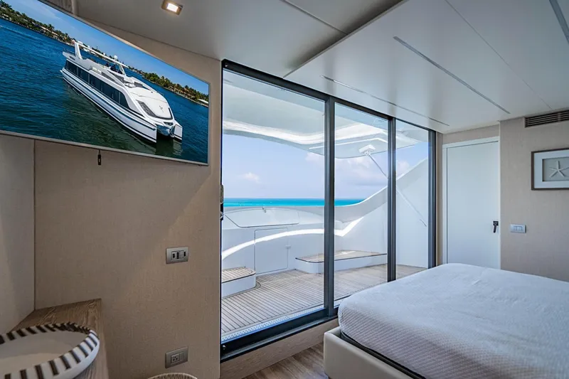 Persistence Yacht Photos Pics Interior of 2017 Overblue 58 Power Catamaran with ocean view.