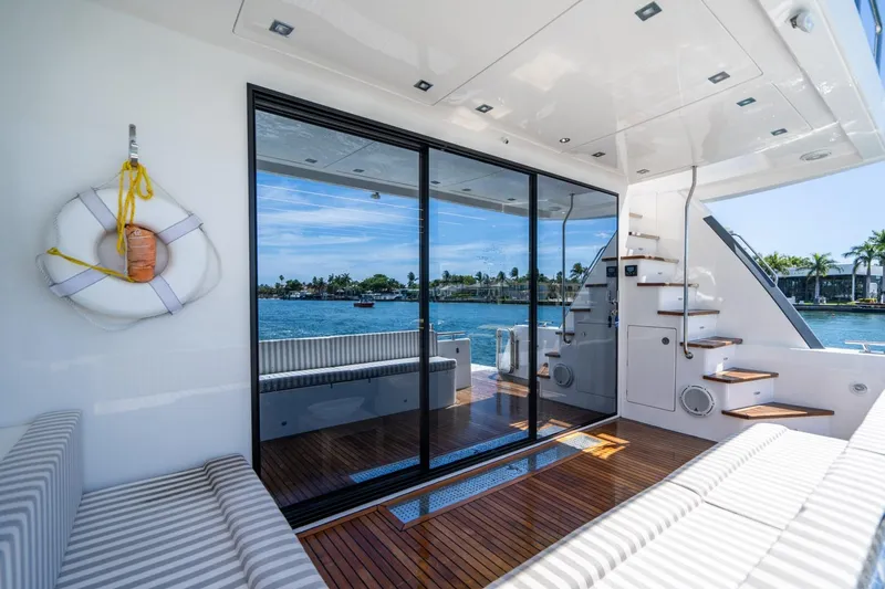 Persistence Yacht Photos Pics Interior of 2017 Overblue 58 Power Catamaran overlooking the water.