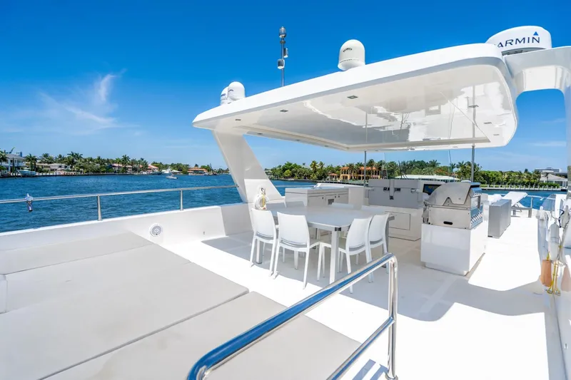 Persistence Yacht Photos Pics Overblue 58 Power Catamaran 2017 on open water with dining area.