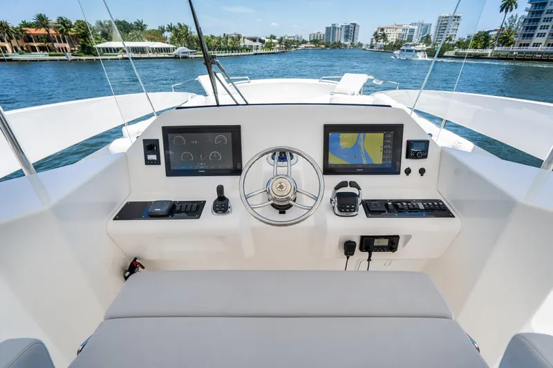 Persistence Yacht Photos Pics Helm of Overblue 58 Power Catamaran 2017 on open water.