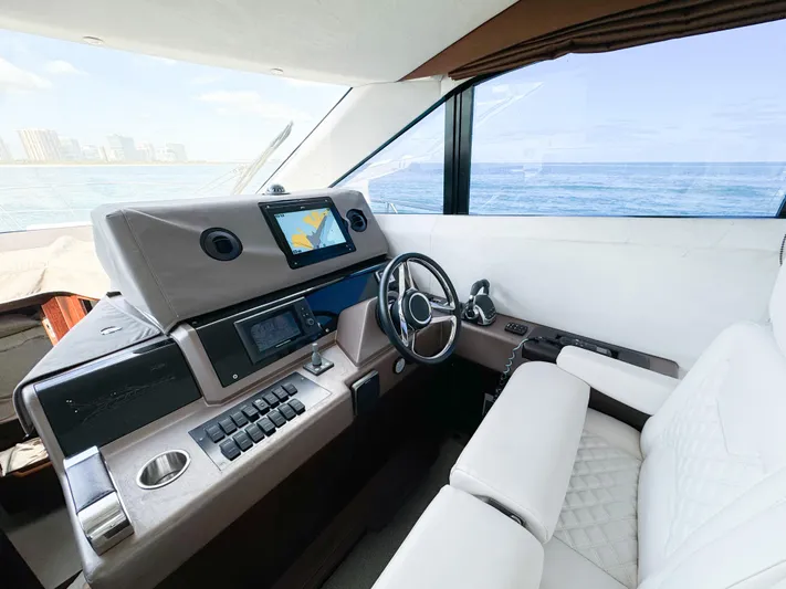  Yacht Photos Pics Interior helm of 2016 Galeon 420 Fly yacht with modern navigation equipment.