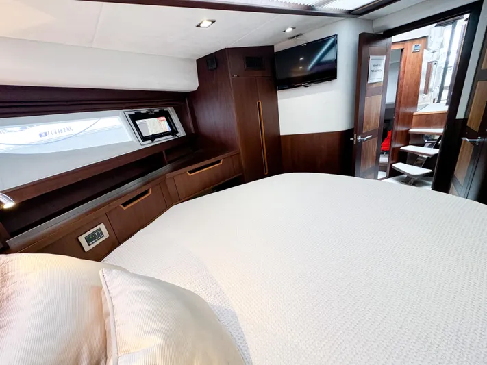  Yacht Photos Pics Luxurious cabin interior of 2016 Galeon 420 Fly yacht with modern amenities.