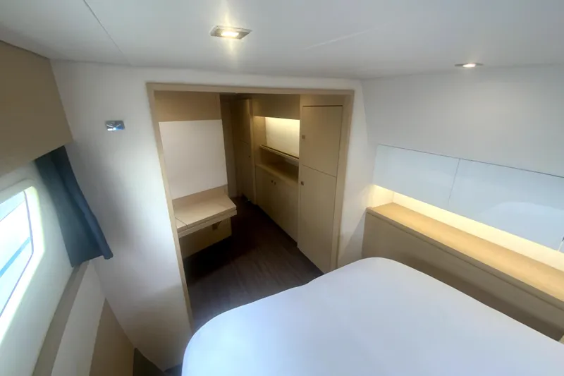 Jajapami Yacht Photos Pics Interior of 2017 Fountaine Pajot SABA 50 yacht, featuring modern design and ample storage.