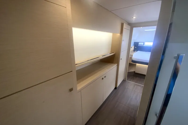 Jajapami Yacht Photos Pics Interior of 2017 Fountaine Pajot SABA 50 yacht, featuring modern design and spacious cabin.