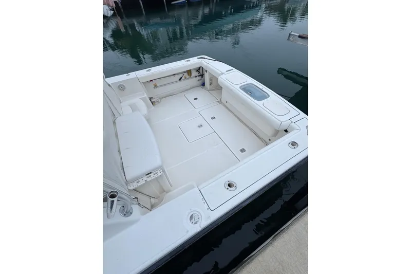  Yacht Photos Pics 2006 Tiara Yachts 3600 Open boat deck with seating and storage compartments.