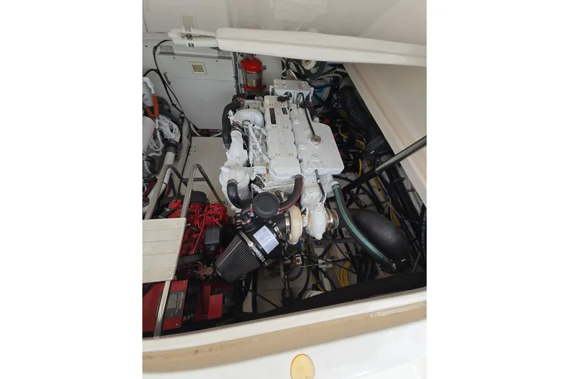  Yacht Photos Pics Engine compartment of a 2006 Tiara Yachts 3600 Open, showcasing detailed mechanical components.